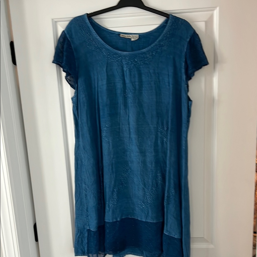 Raya Sun Blue Asymmetrical Cap Sleeve Tunic